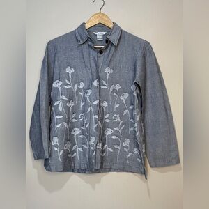 Nygard Collection Womens Gray Floral Long Sleeve Button-Up 6 Petite